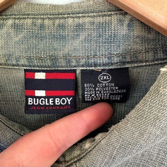 Bugle Boy Vintage Distressed Faded Collared Denim Button Down Shacket - Picture 8 of 8